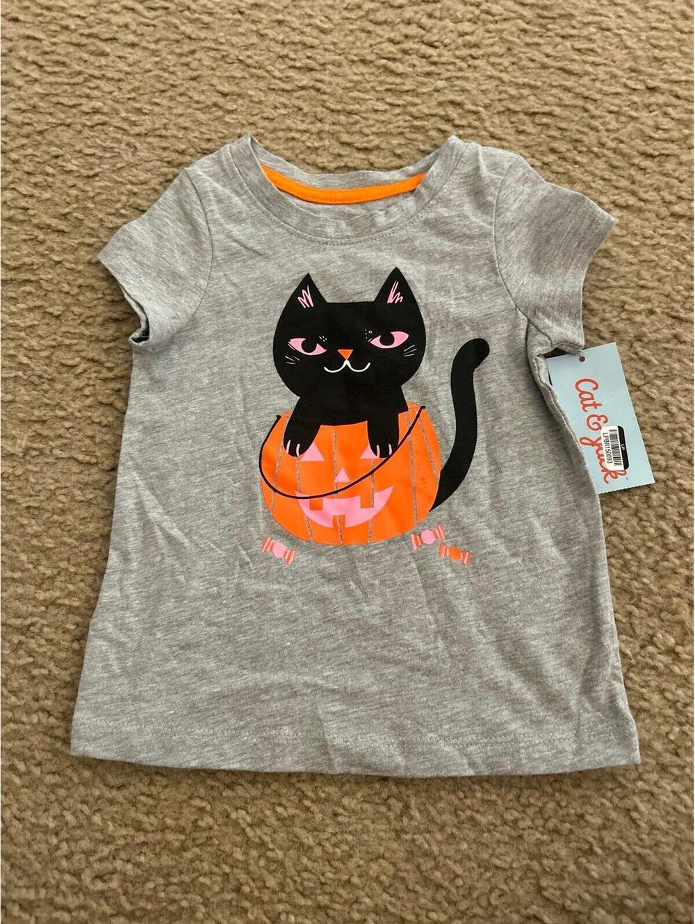 C315 baby 18m top shirt pumpkin cat T-shirt gray cute Halloween